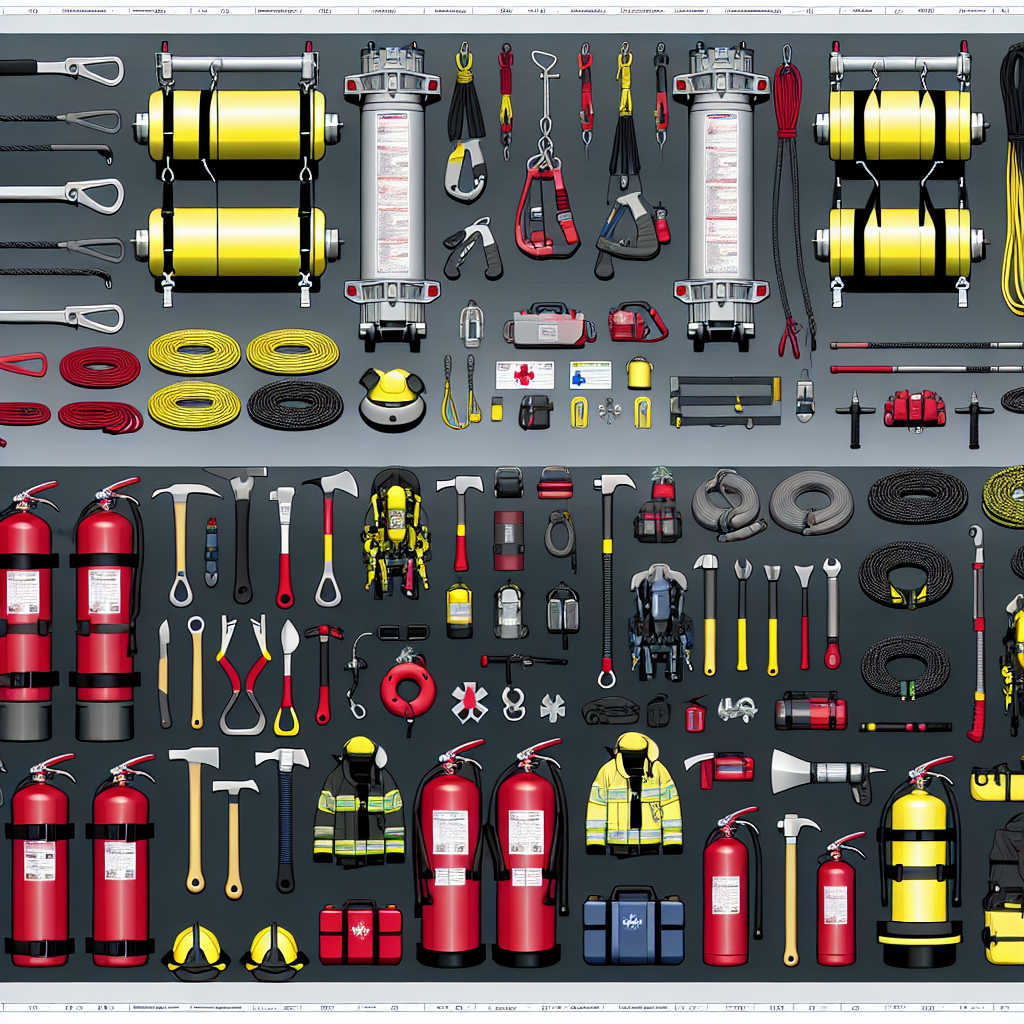 Standardized rescue equipment showcasing a variety of tools used by fire and EMS departments.