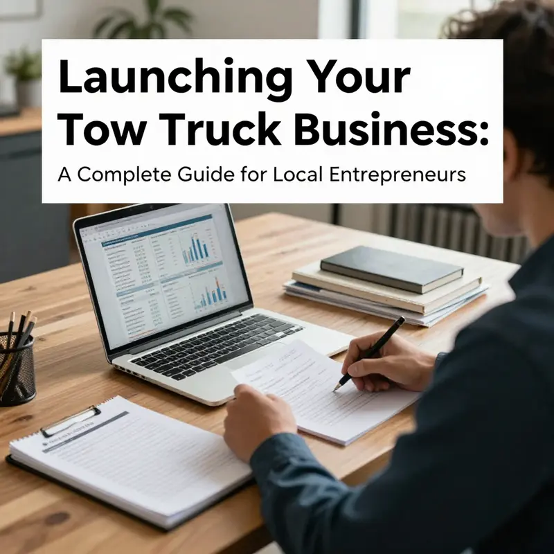 An entrepreneur conducts market research to establish their towing business plan.