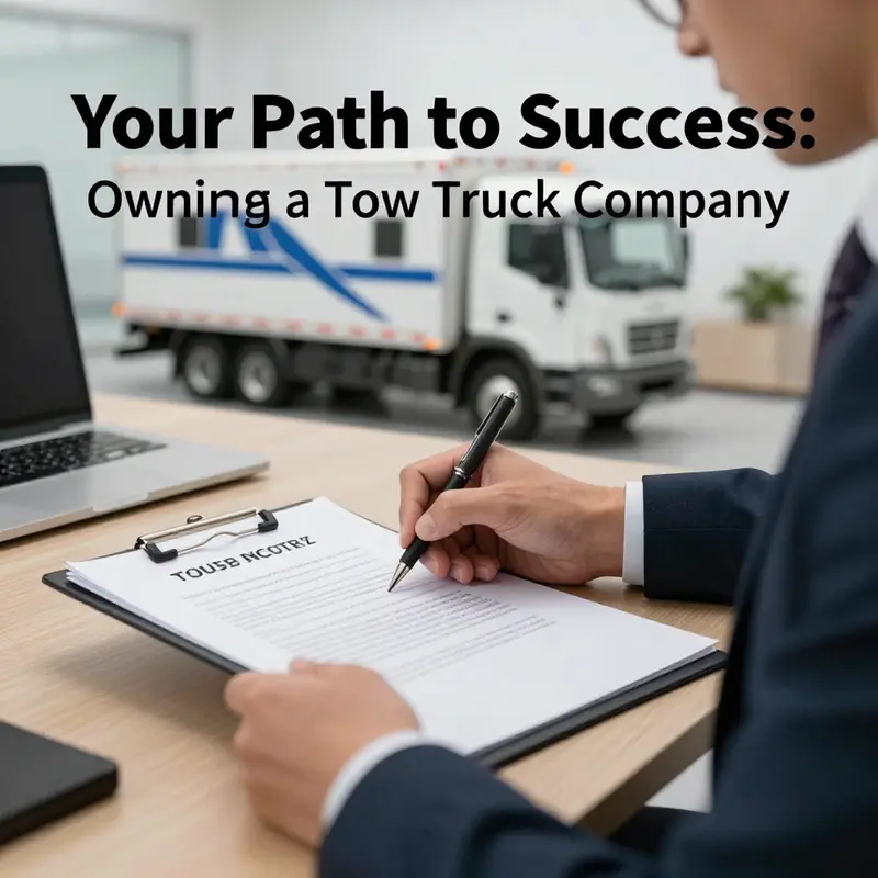 A businessman completing the registration process for a tow truck company.