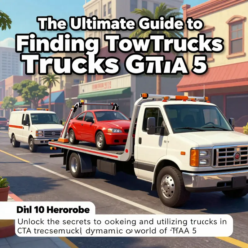 A variety of tow trucks in a colorful cityscape, representing their usage in GTA 5.