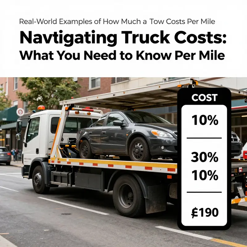 A detailed infographic illustrating tow truck pricing, highlighting base fees and per-mile costs.