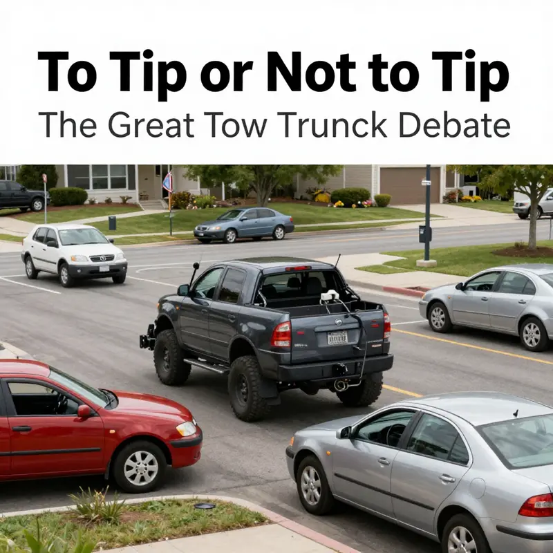 A friendly interaction between a tow truck driver and a vehicle owner highlights the considerations surrounding tipping norms.