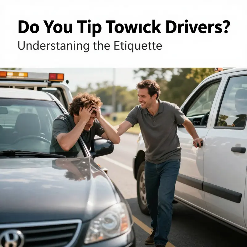 A tow truck driver provides assistance, highlighting the importance of etiquette in gratitude.