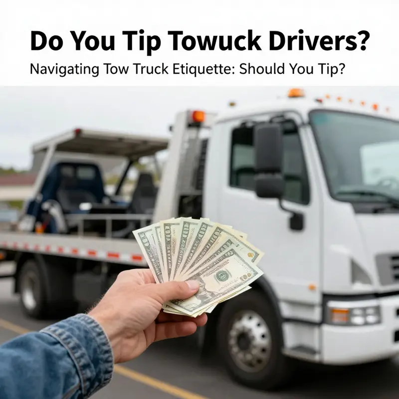 A tow truck driver provides assistance, highlighting the importance of etiquette in gratitude.