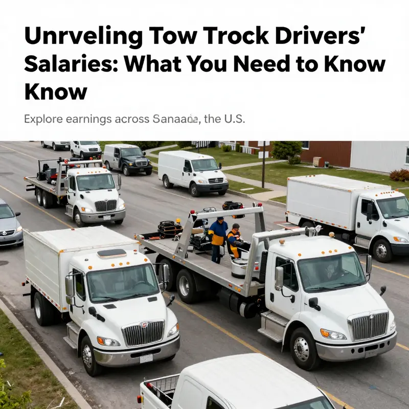 A vibrant scene of multiple tow trucks and drivers, showcasing the community-focused towing industry.