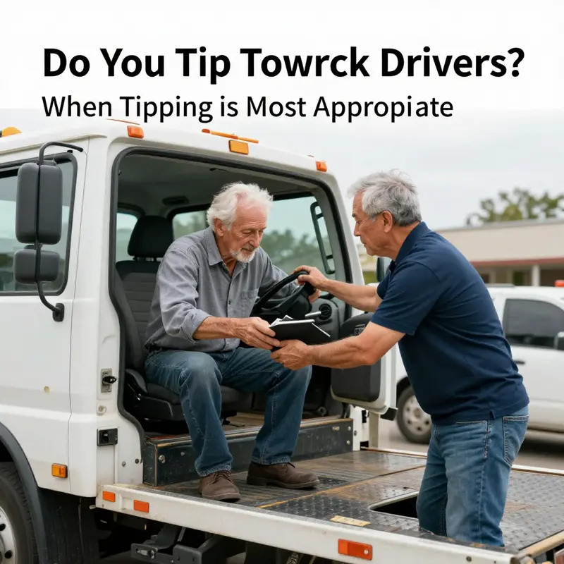 A tow truck driver provides assistance, highlighting the importance of etiquette in gratitude.