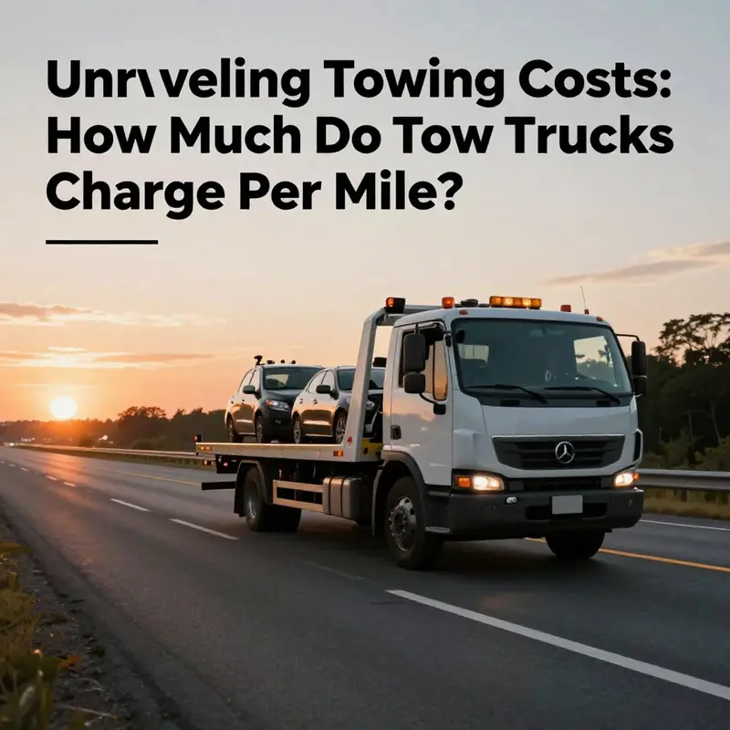 A scenic view of a tow truck driving on a highway during sunset, representing the towing industry.