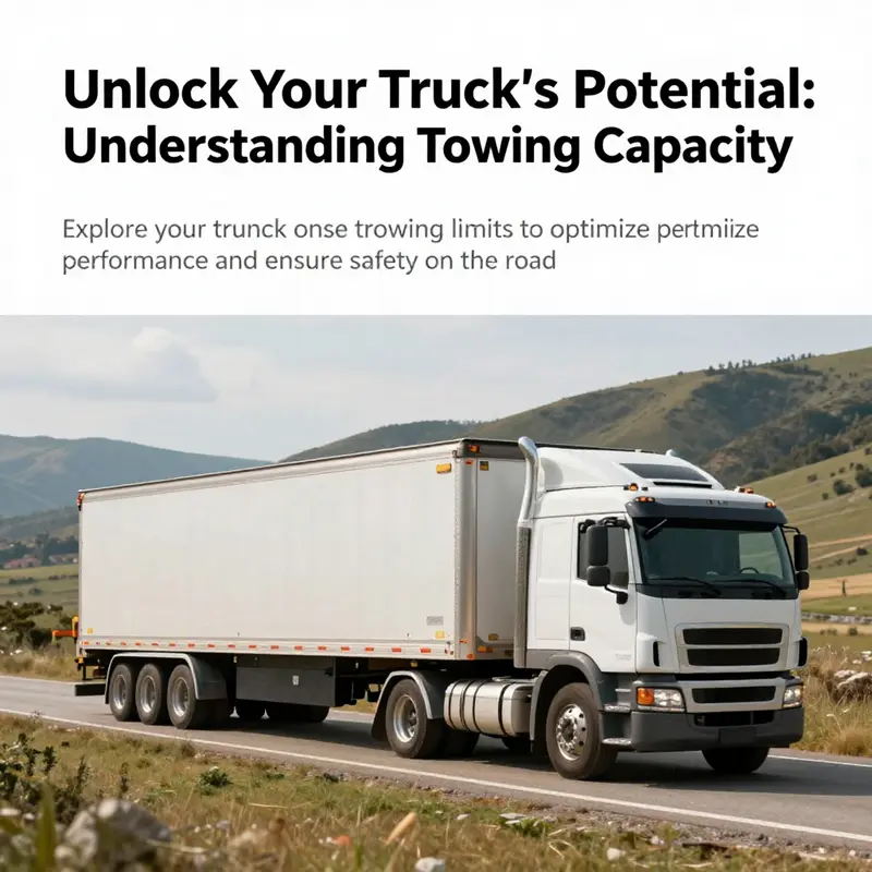 A powerful truck actively towing a large trailer through a beautiful landscape, symbolizing the topic of towing capacity and truck performance.