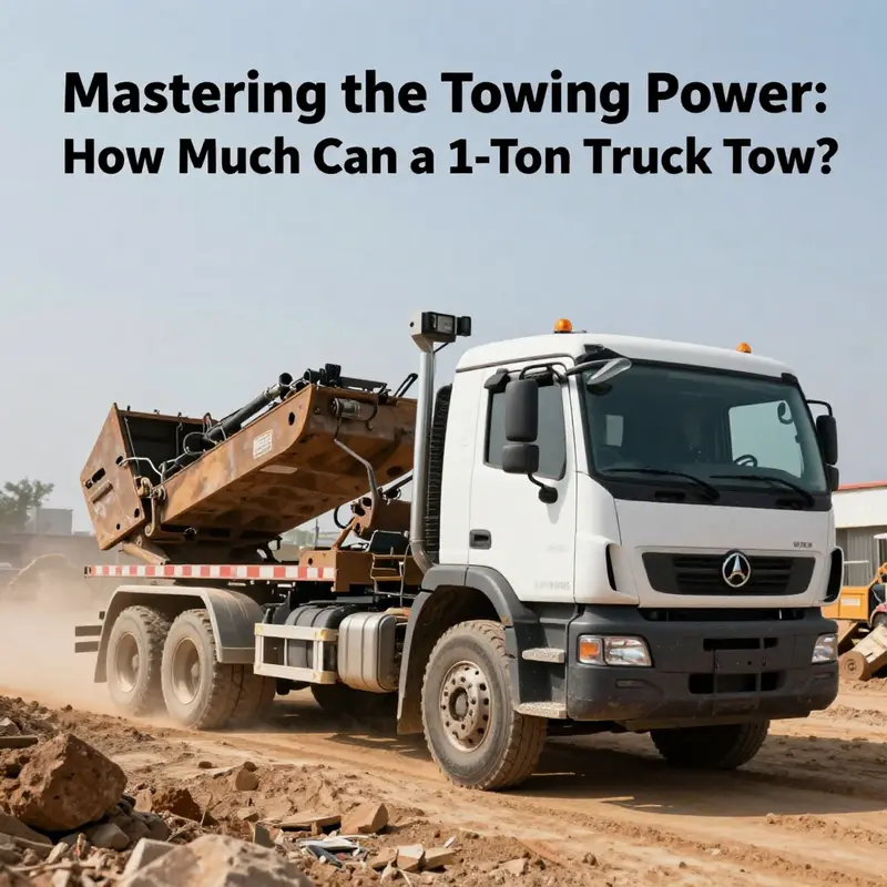 A 1-ton truck showcasing its towing capabilities with a heavy-duty trailer.