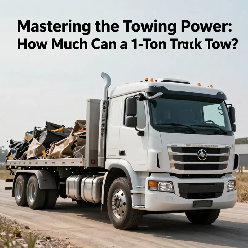 A 1-ton truck showcasing its towing capabilities with a heavy-duty trailer.