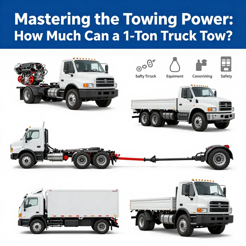 A 1-ton truck showcasing its towing capabilities with a heavy-duty trailer.