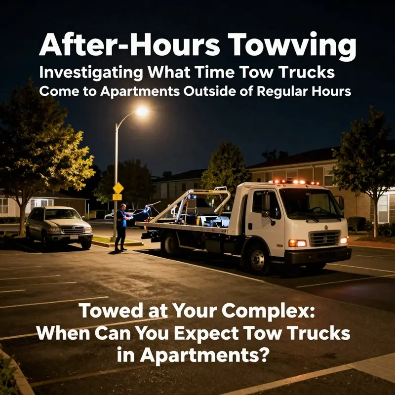 An emergency tow truck responding to an accident scene in an apartment complex.