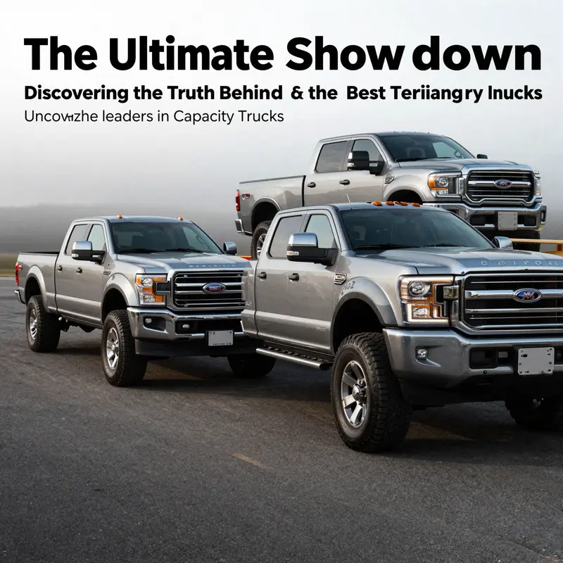 Lineup of heavy-duty trucks showcasing their towing capabilities in an outdoor setting.