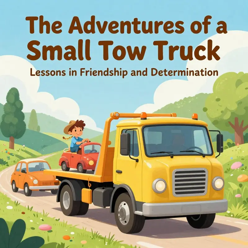 A joyful tow truck surrounded by vibrant colors and friendly vehicles, embodying the whimsy of the story.