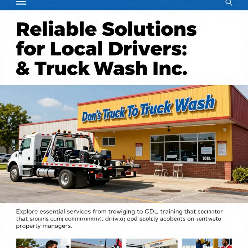 The exterior view of Don's Truck Towing and Truck Wash facility showing their trucks and service area.