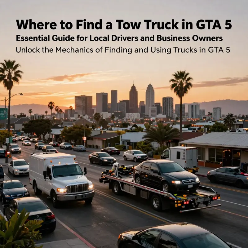 A panoramic image of Los Santos in GTA 5, showcasing the cityscape and highlighting the importance of tow trucks in various scenarios.