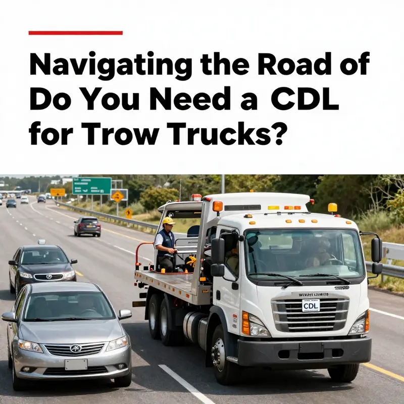 A tow truck operator on the road with different vehicles, illustrating the importance of having a CDL.