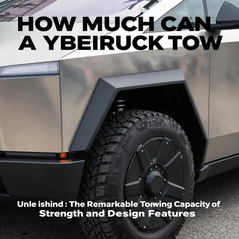 The Tesla Cybertruck showcasing its towing capabilities with a large trailer.