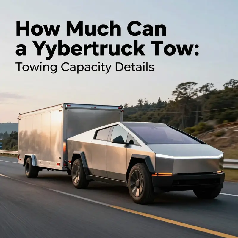The Tesla Cybertruck showcasing its towing capabilities with a large trailer.
