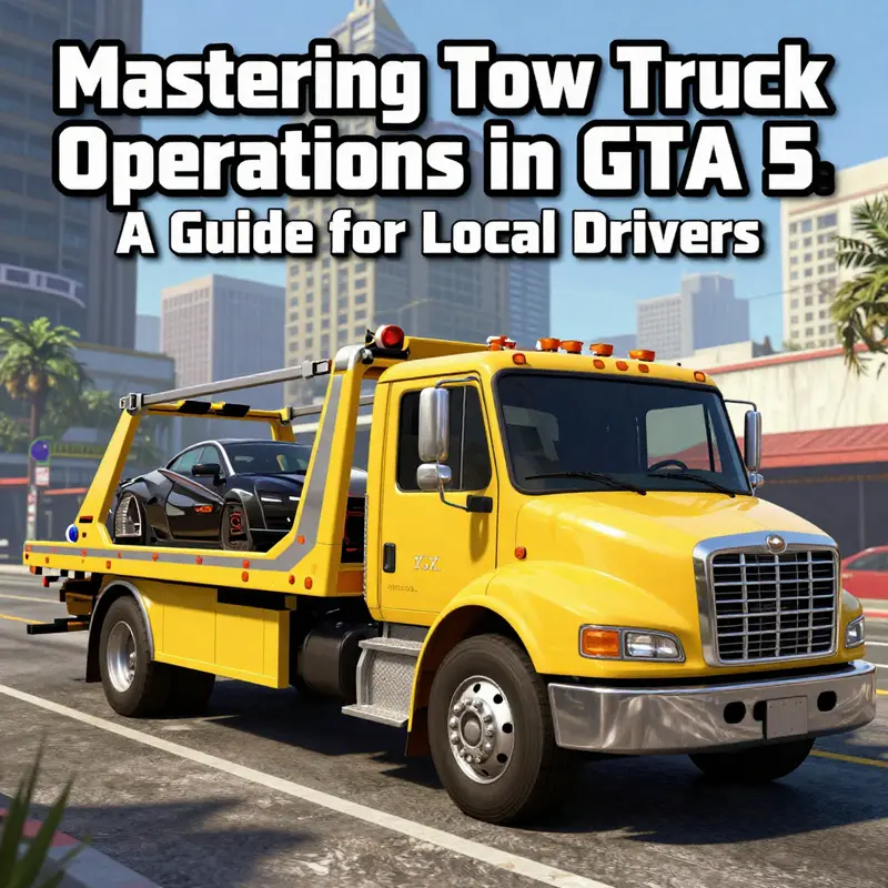 A tow truck parked in Grand Theft Auto 5, highlighting its operational importance amid an urban landscape.