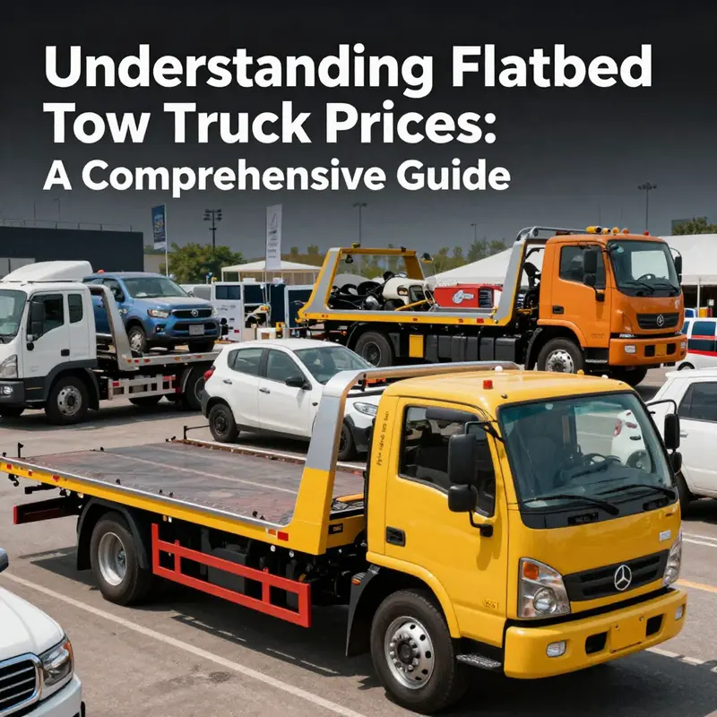 A vibrant exhibition scene showcasing a range of flatbed tow trucks, displaying different brands and configurations.
