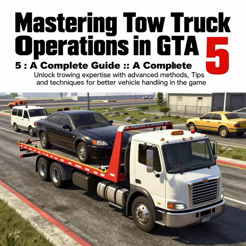 An engaging scene showcasing various tow truck operations in GTA 5, emphasizing the game's towing dynamics.