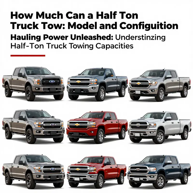 A half-ton truck successfully towing a substantial load, illustrating its towing capacity in action.