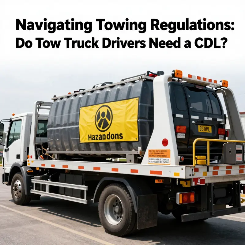 Tow truck driver inspecting licensing requirements before starting a job.