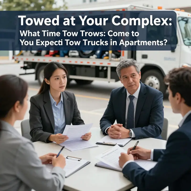 An emergency tow truck responding to an accident scene in an apartment complex.