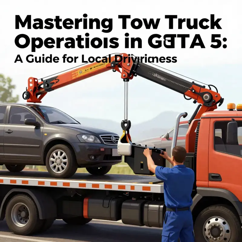 A player character prepares to enter a tow truck in a bustling GTA 5 salvage yard.