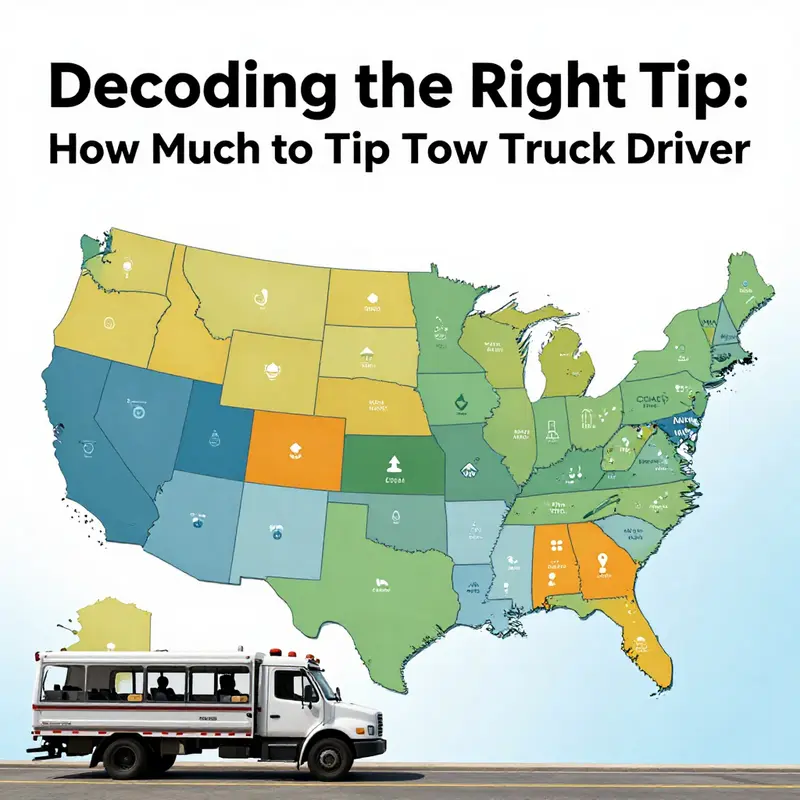 A tow truck driver assisting a driver, emphasizing the friendly norms of tipping in roadside service.