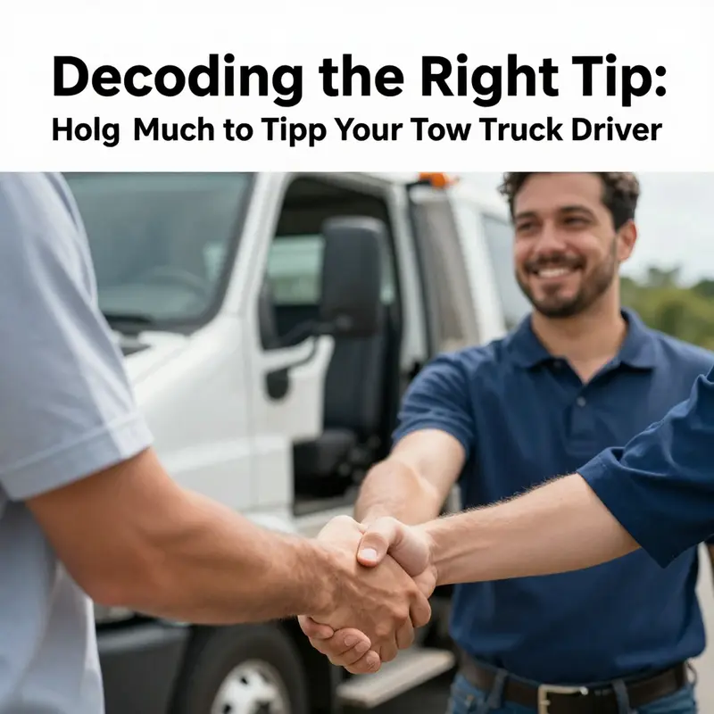 A tow truck driver assisting a driver, emphasizing the friendly norms of tipping in roadside service.
