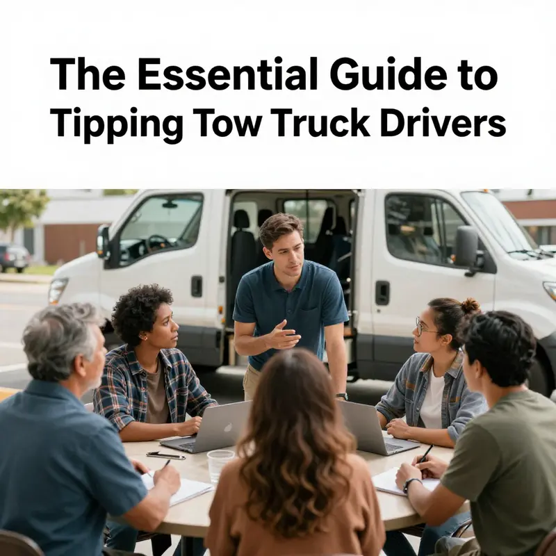 A tow truck driver providing excellent service to a stranded driver, emphasizing the importance of gratitude through tipping.