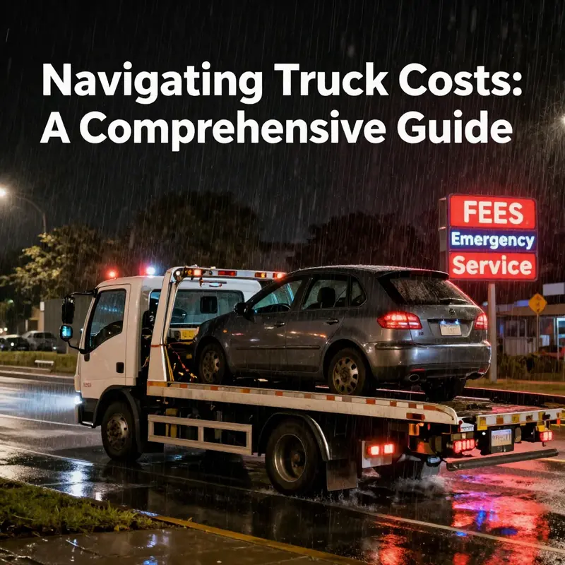 Different vehicle types with corresponding tow truck service fees illustrated.