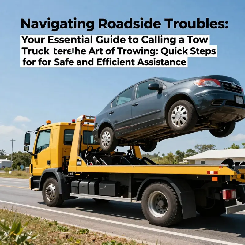 A tow truck lifting a car, showcasing the towing process in a roadside environment.