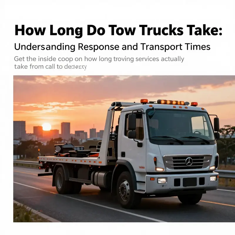 A bright and hopeful scene featuring a tow truck on the road with a sunset backdrop, symbolizing assistance during roadside emergencies.