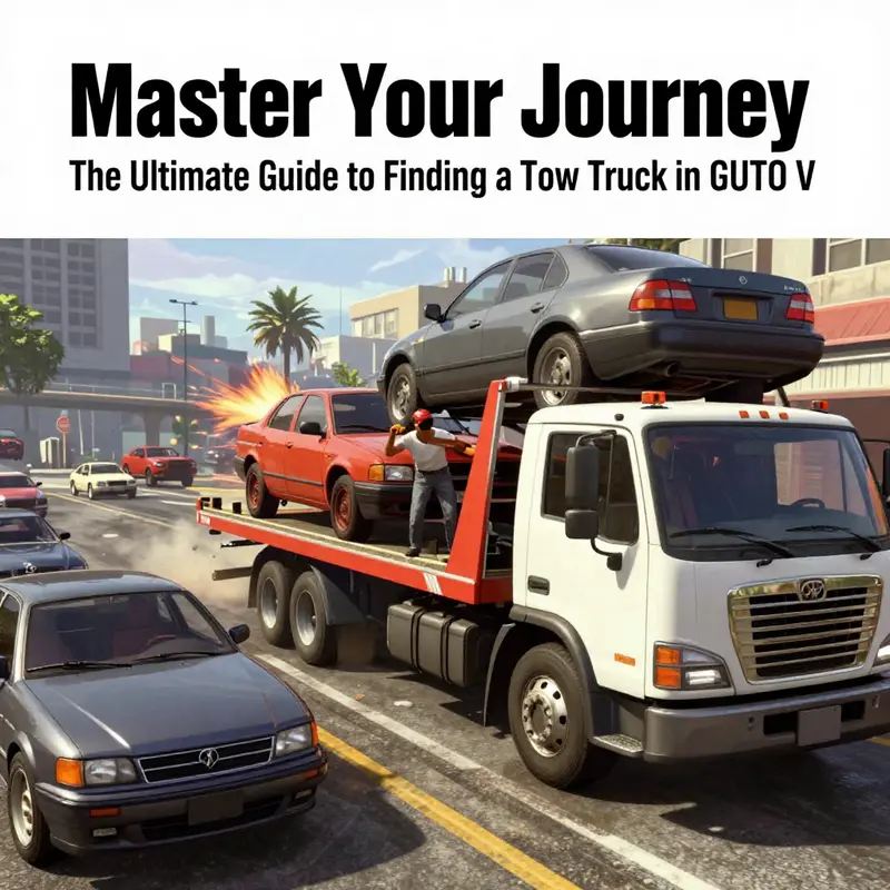 A blue and yellow tow truck parked near the FIB building, a primary location for finding this essential vehicle.