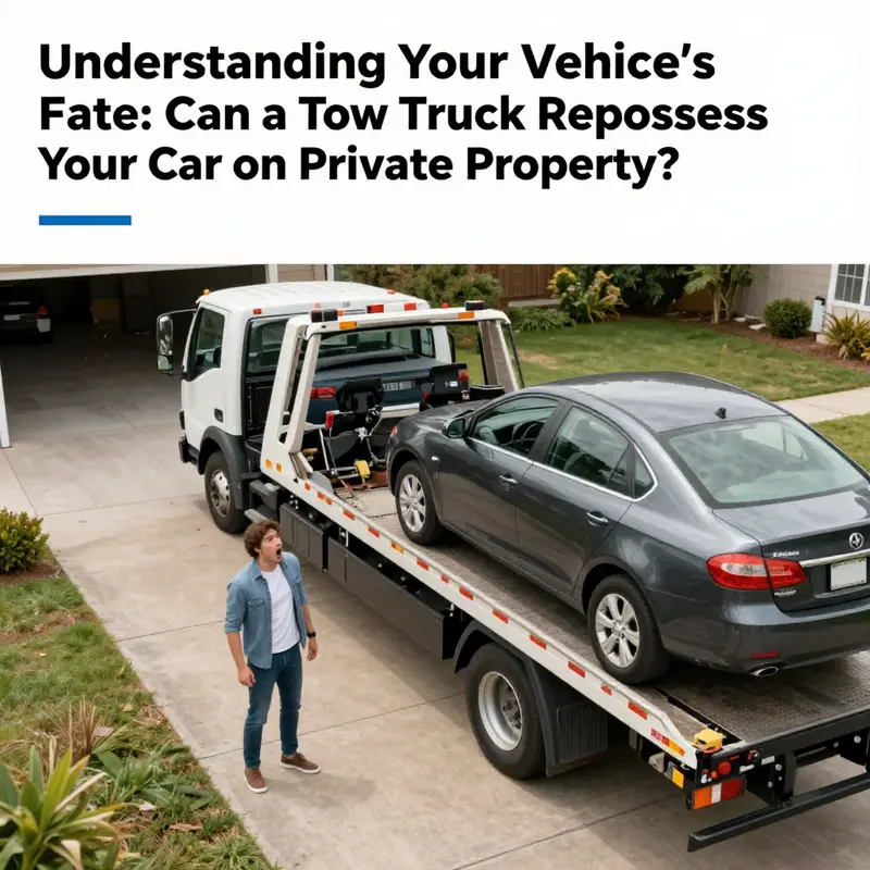 A tow truck repossessing a car from a driveway, highlighting the emotional tension associated with vehicle repossession.