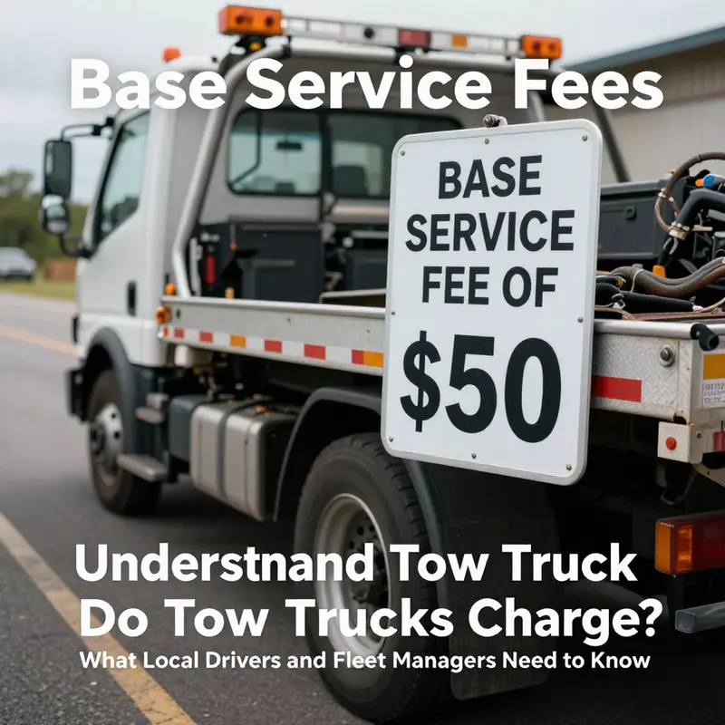 A tow truck displaying base service fees, representing the starting costs for towing services.