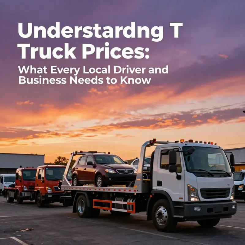 A collection of different towing trucks depicted in a service yard during sunset.