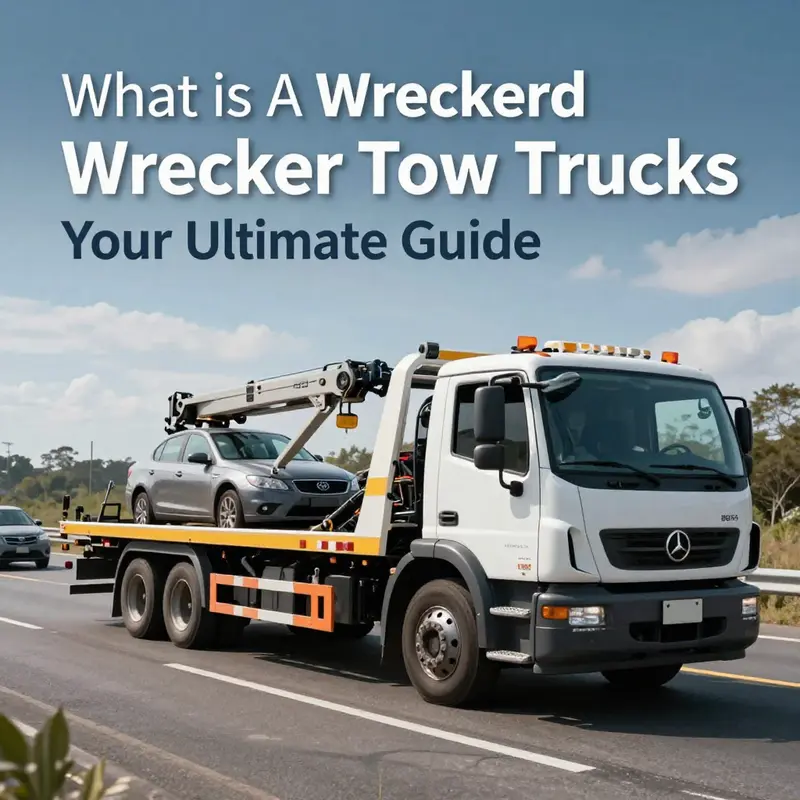 A wrecker tow truck skillfully towing a car on a busy highway, illustrating its crucial role in vehicle recovery.