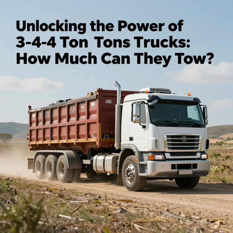 A 3-4 ton truck towing a heavy load in a picturesque landscape.