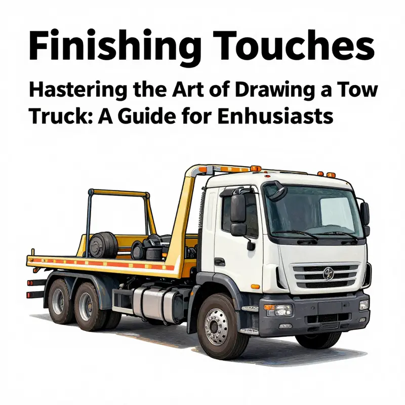 Basic outline sketch of a tow truck showing the initial shapes.