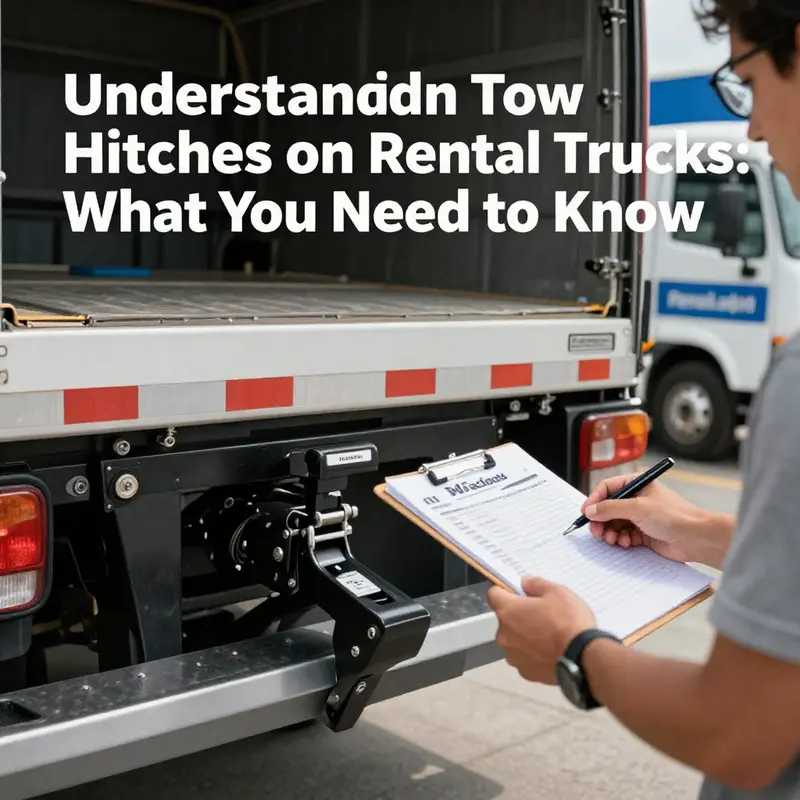 A variety of standard pickup trucks available for rent, illustrating their tow hitches.