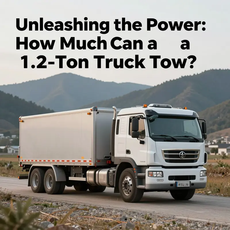 A scenic view of a 1.2-ton truck towing a trailer in nature.