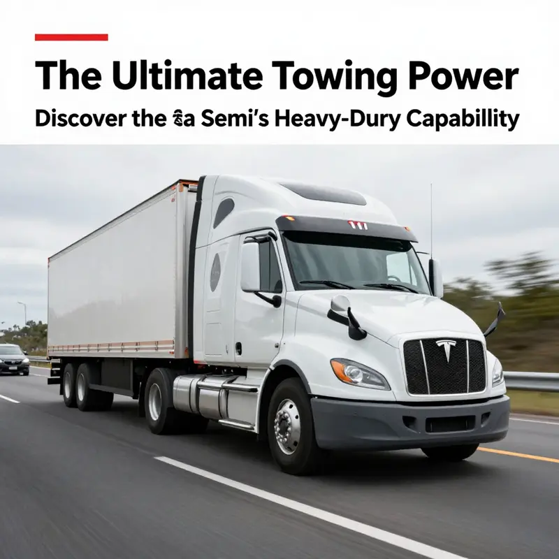 An image of the Tesla Semi truck on a highway, exemplifying its modern design and towing capabilities.