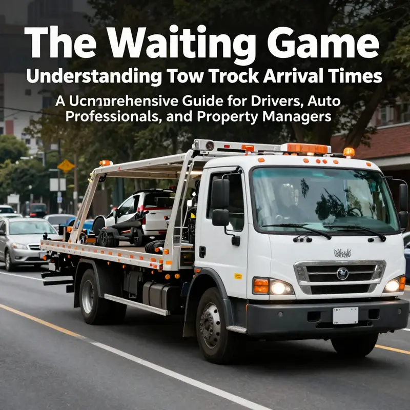 A tow truck actively responding to an emergency situation on a busy road.