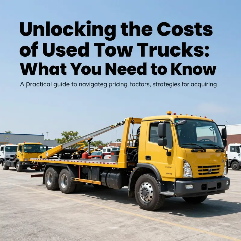 Expansive view of different models of used tow trucks in a well-organized lot.