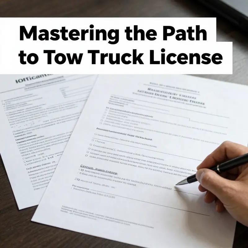 Infographic summarizing the step-by-step process for obtaining a tow truck license.
