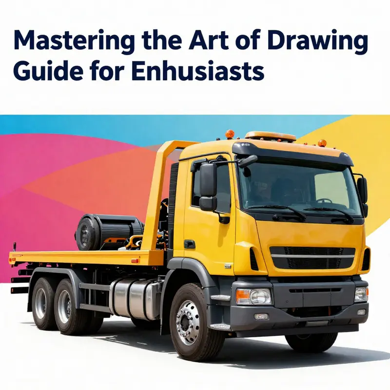 A meticulously drawn tow truck in a vibrant setting, highlighting its key characteristics and colors.